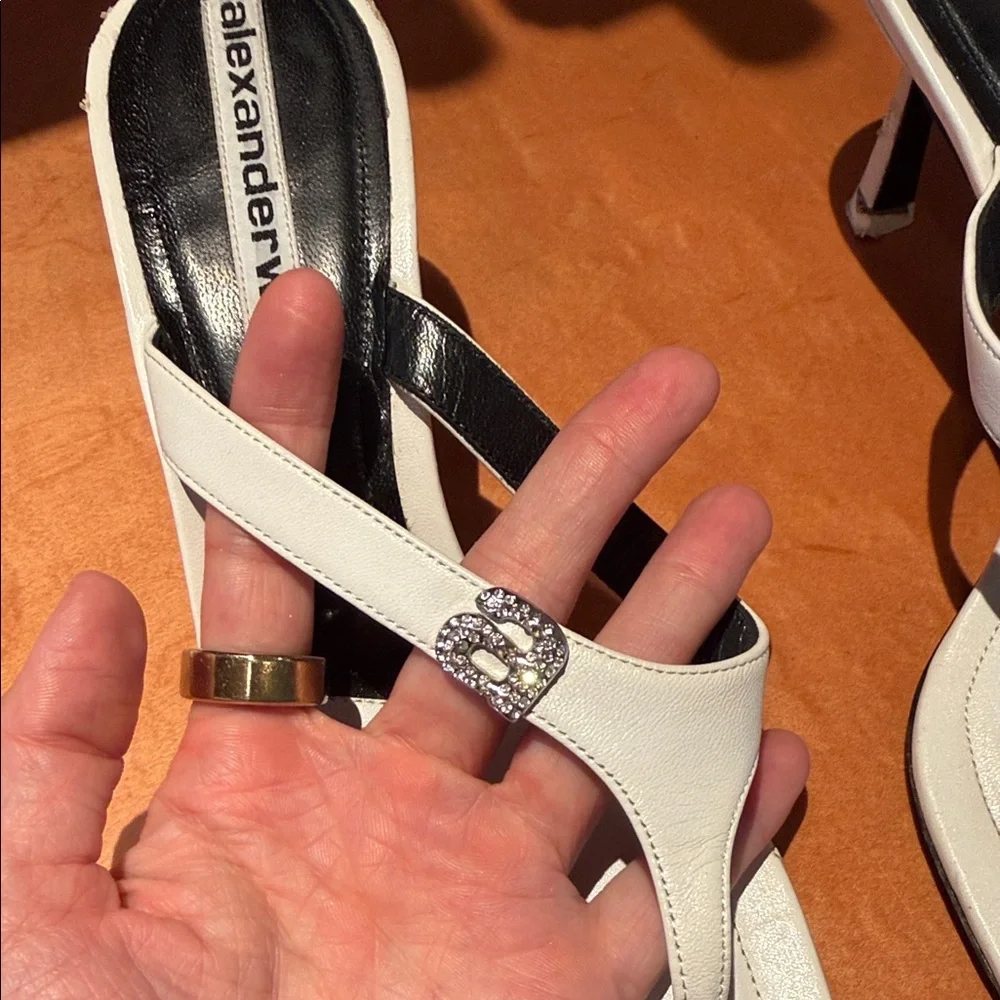 Alexander Wang White Crystal-Embellished Thong Kitten Heel Sandals 39 8.5 - Picture 8 of 8